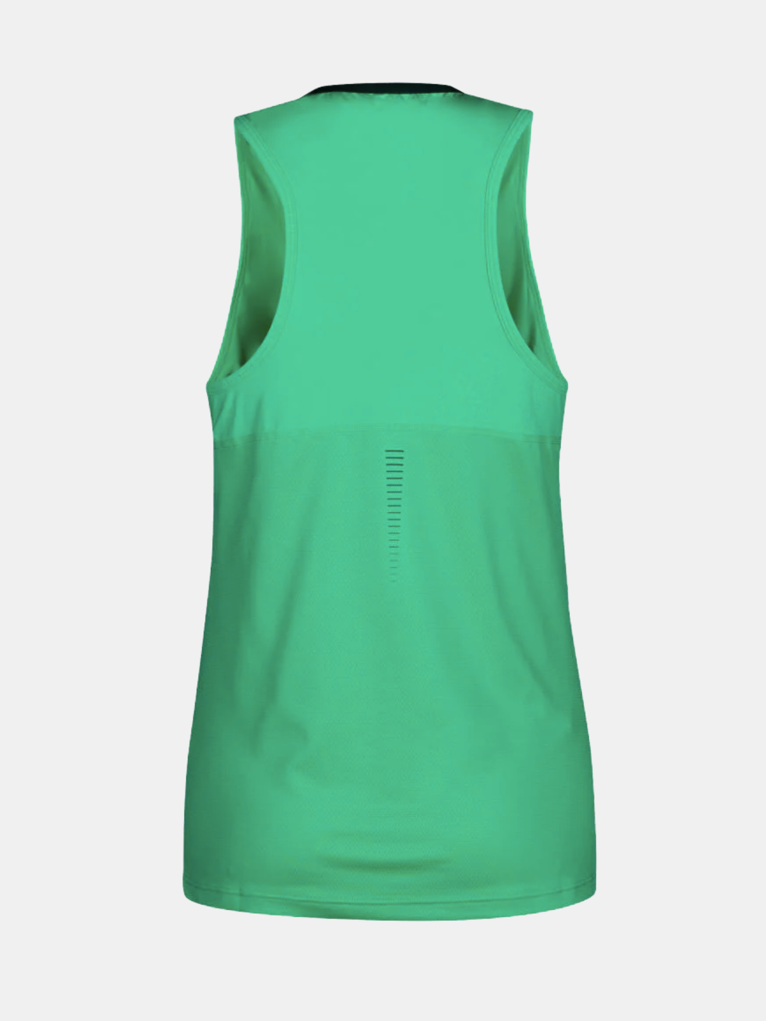 Ein ärmelloses grünes Halti Urbanite Damen Active Dry Top aus recyceltem Polyester, von hinten auf Weiß abgebildet.