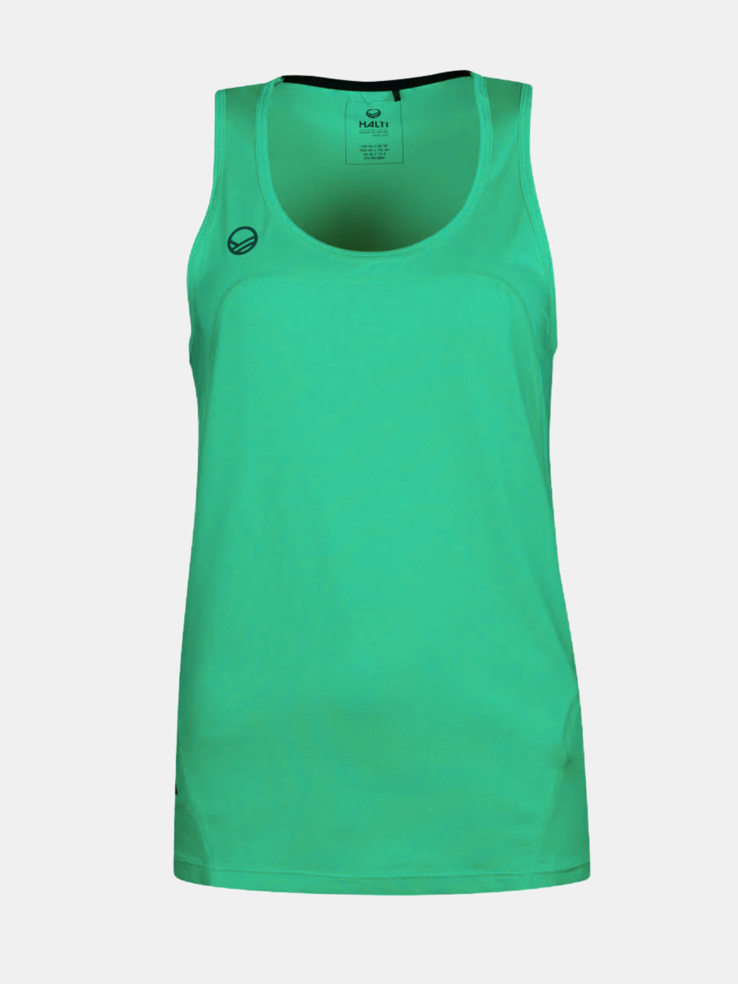 Das Urbanite Damen Active Dry Top von Halti: Ein ärmelloses, hellgrünes Tanktop aus recyceltem Polyester zur Feuchtigkeitskontrolle.