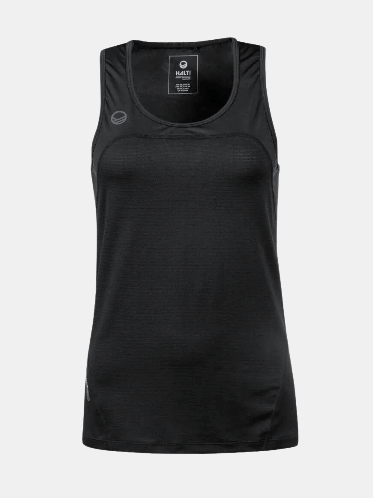 Das Halti Urbanite Damen Active Dry Top: Schwarz, ärmellos, recyceltes Polyester, Feuchtigkeitsmanagement.
