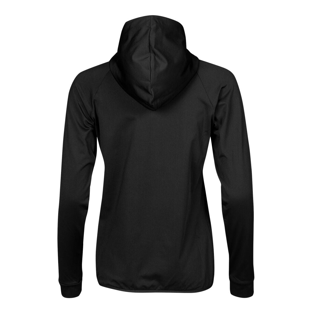 Rückansicht des Halti Veidnes Damen Hoodie in Schwarz, aus Active Dry-Material und recyceltem Polyester.