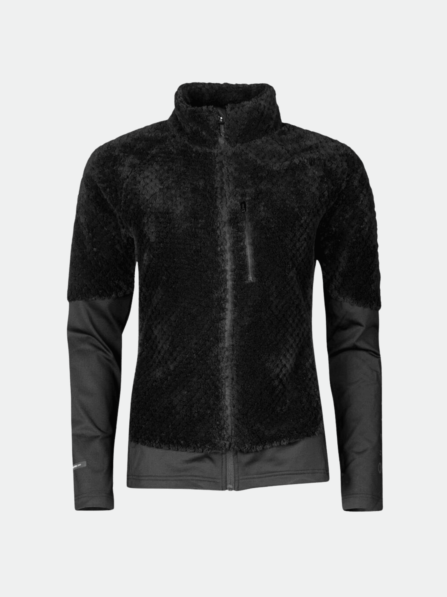 Die Halti Forceful Damen Layer Jacke hat einen strukturierten Fleecekörper und glatte Ärmel, die auf einem hellen Hintergrund abgebildet sind.