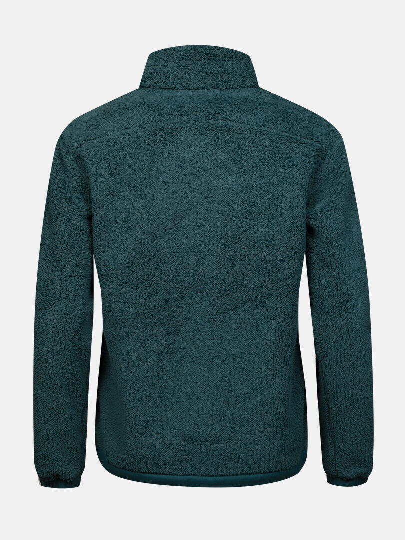 Halti Lumista Fleecejacke für Damen in Teal, Rückansicht; lange Ärmel, hoher Kragen, winddicht und schlichtes Design.