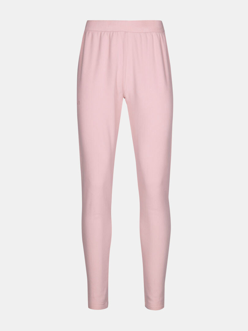 Halti Trone Fleece-Hose Damen in hellrosa, voller Länge und elastischem Bund vor weißem Hintergrund.