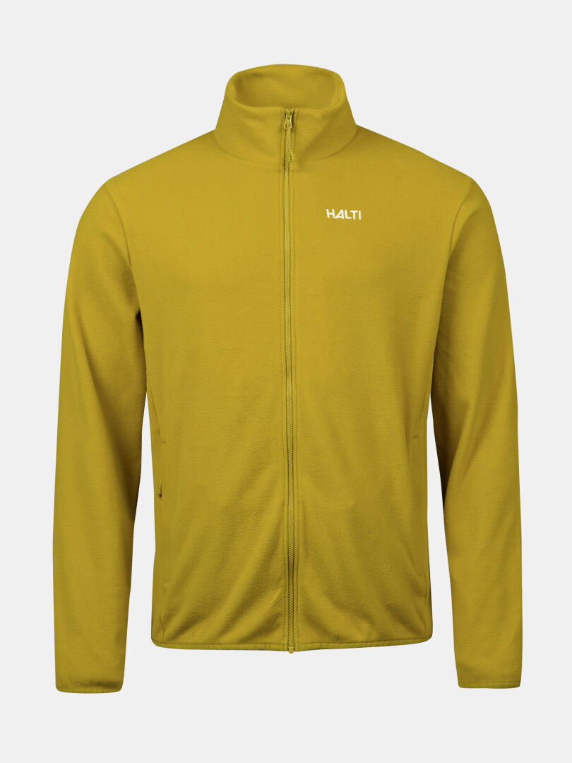 Die Rockmoon Fleecejacke Herren von Halti ist gelb-grün, langärmelig und ideal als Midlayer für Outdoor-Aktivitäten.