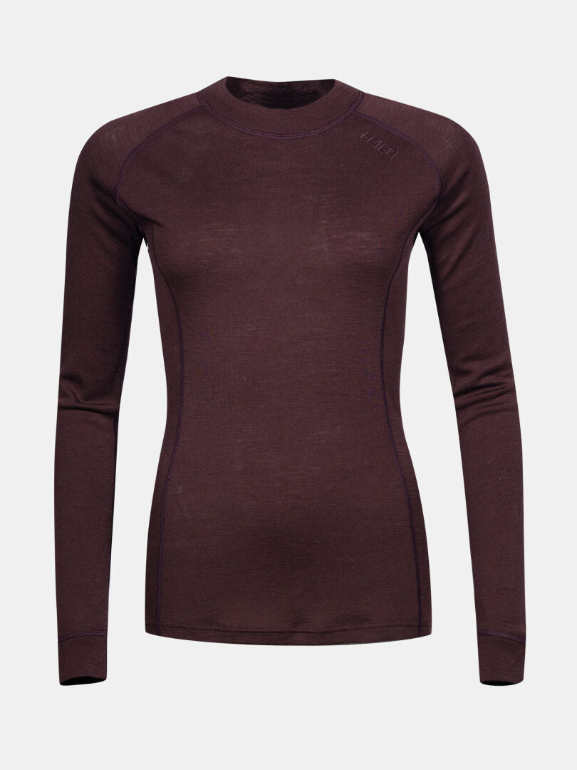 Das Halti Hossa II Merino Unterwäsche Set Damen ist ein tailliertes, langärmeliges Baselayer für kühles Wetter in Dunkelbraun.