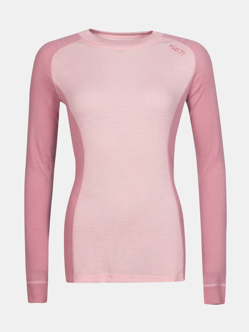 Halti Hossa II Merino Unterwäsche Set Damen: Langarm, tailliert, in zwei Pinktönen mit dezentem Halti-Logo.