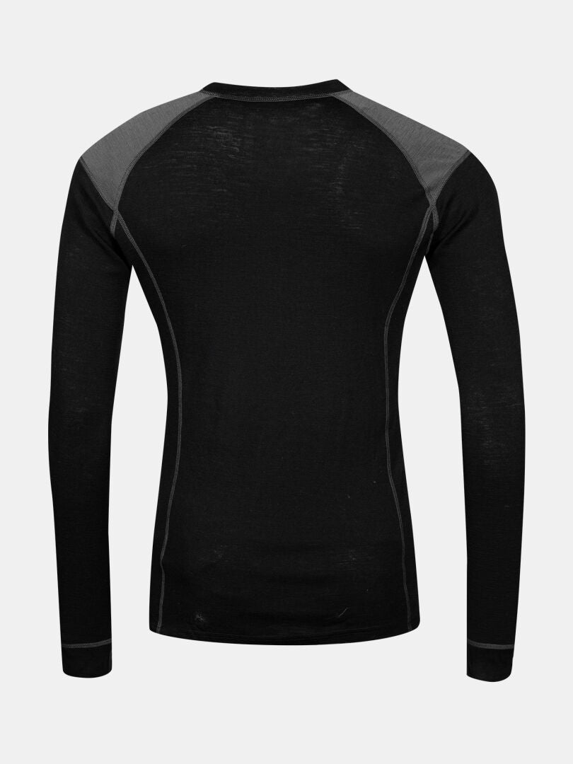 Das Halti Hossa II Merino Unterwäsche Set Herren hat schwarze lange Ärmel und graue Schultern, von hinten gesehen.