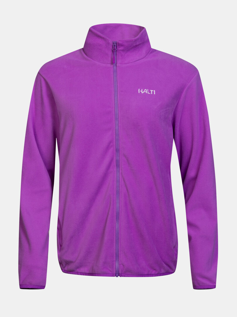 Halti Rockmoon Fleecejacke Damen Plus: Lila Midlayer mit Reißverschluss, ideal für Outdoor-Aktivitäten, auf weißem Hintergrund.