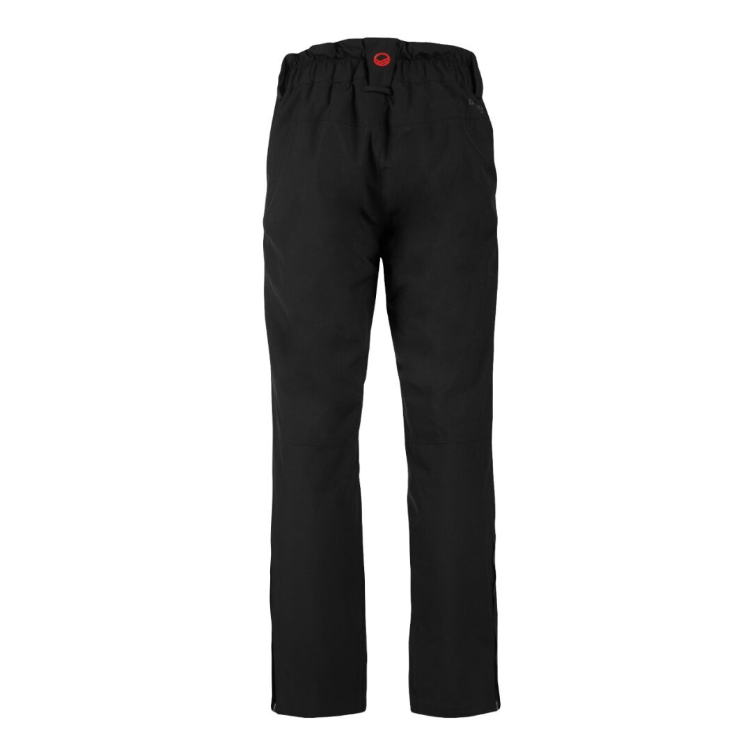 Rückansicht der Halti Rinne Damen DrymaxX Skihose in Schwarz mit elastischem Bund und geradem Bein, auf weißem Hintergrund.