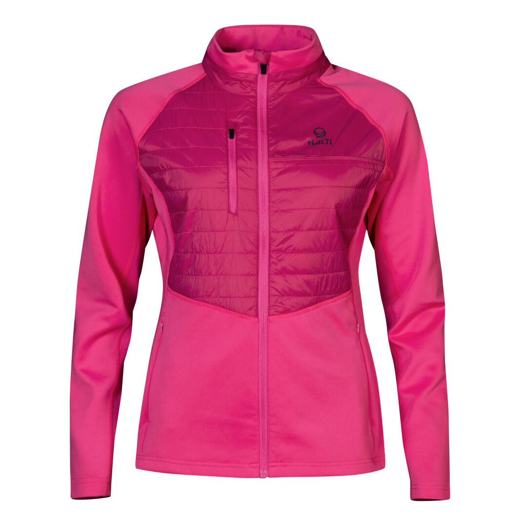 Die Halti Olivia Damen Hybrid Jacke in Pink hat gesteppte Einsätze und Taschen – ideal für Freizeit und Outdoor-Aktivitäten.