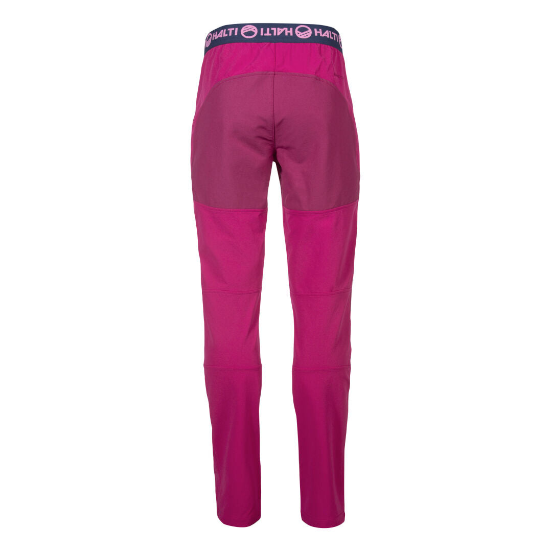 Rückansicht der magentafarbenen Halti Pallas II Damen Warm X-Stretch Hose, dehnbar und atmungsaktiv für kühlere Jahreszeiten.