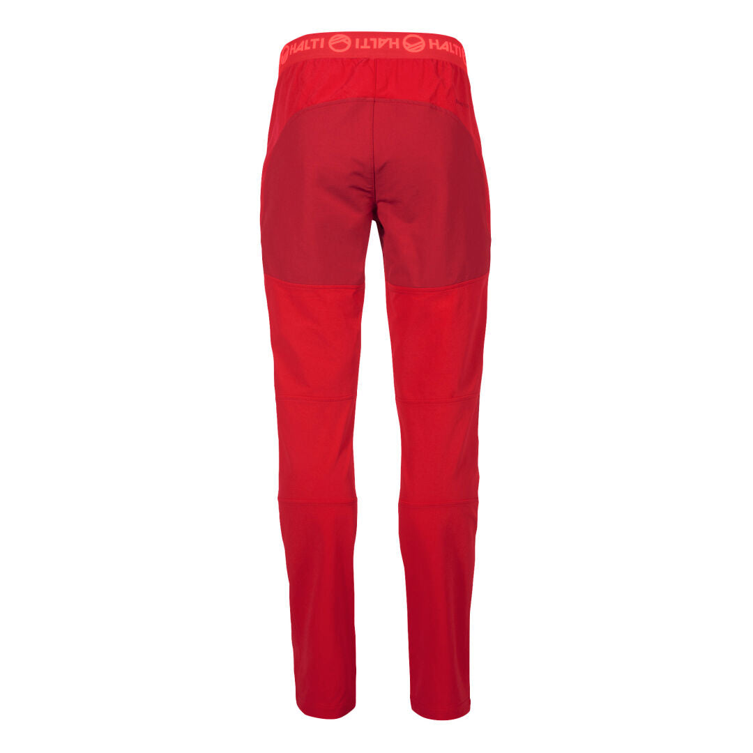Rückansicht der Halti Pallas II Damen Warm X-Stretch Hose in Rot, mit verstärktem Gesäß und elastischen, atmungsaktiven Materialien.