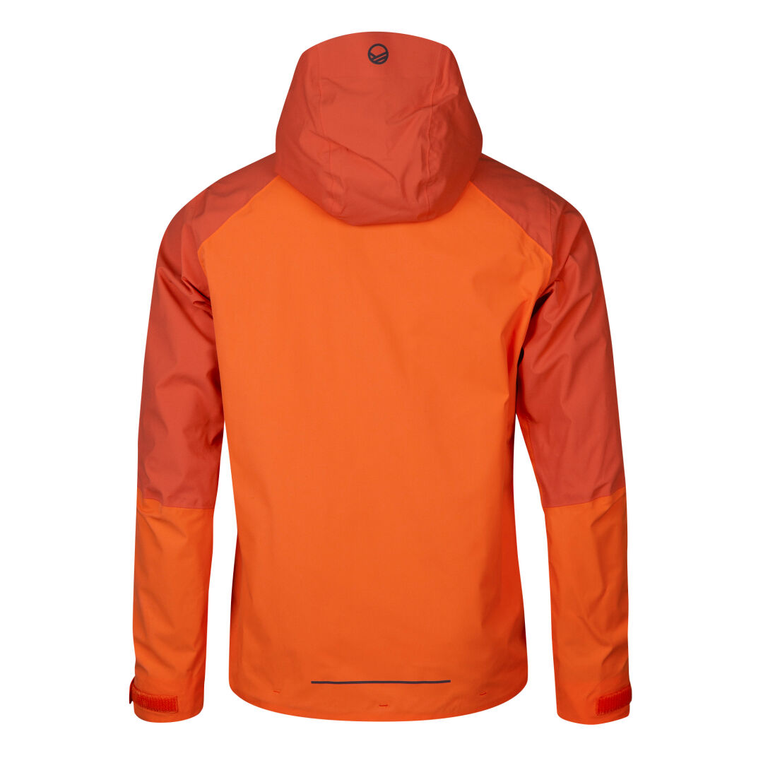 Halti Biegga Herren DrymaxX Regenjacke: zwei Orangetöne, wasserdicht, atmungsaktiv und von hinten gezeigt.
