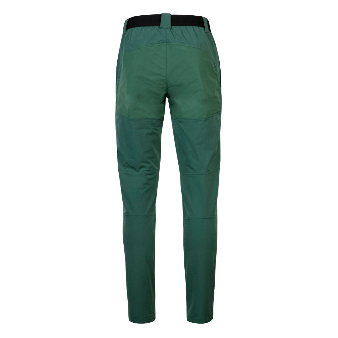 Rückansicht der Halti Pallas III Warm X-Stretch Herrenhose in Grün, Slim-Fit, mit elastischem Bund und verstärktem Gesäß/Knie.