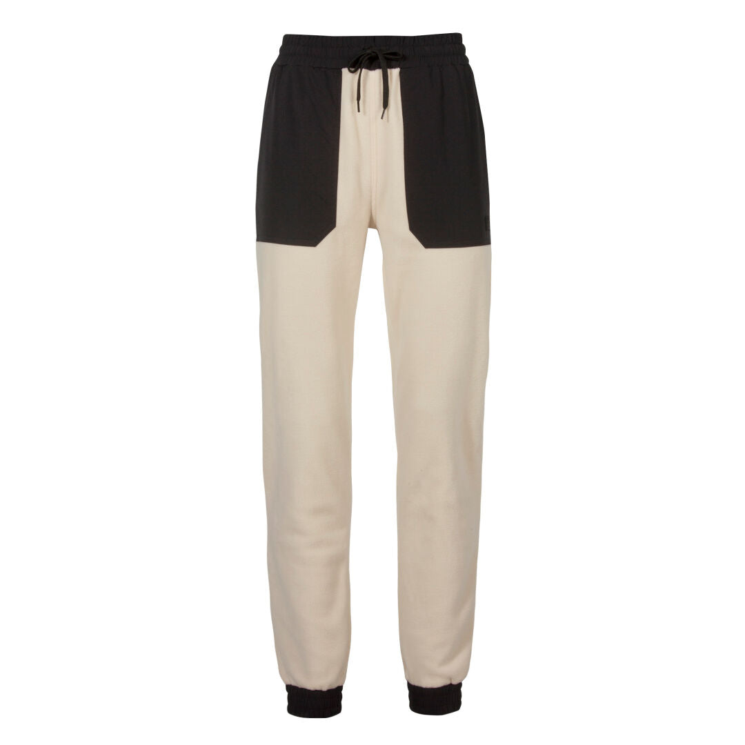 Die Halti Skugge Unisex Fleecehose ist eine beige Jogginghose mit schwarzen Akzenten und elastischen Bündchen – ideal für Ihr Skugge-Outfit.