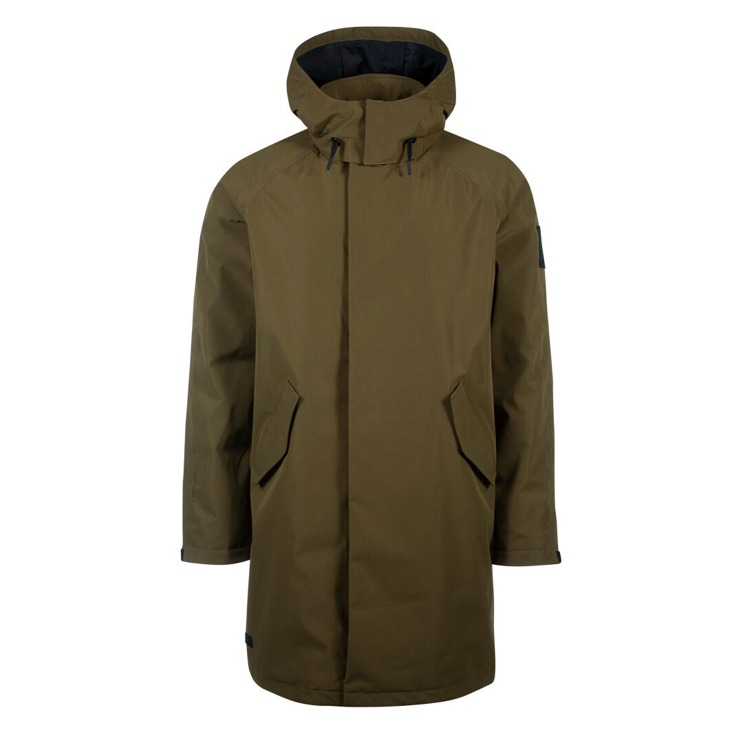 Halti Flemari Unisex DrymaxX Parka Jacke in Olivgrün, wasserdicht, winddicht, mit Reißverschluss und Pattentaschen.