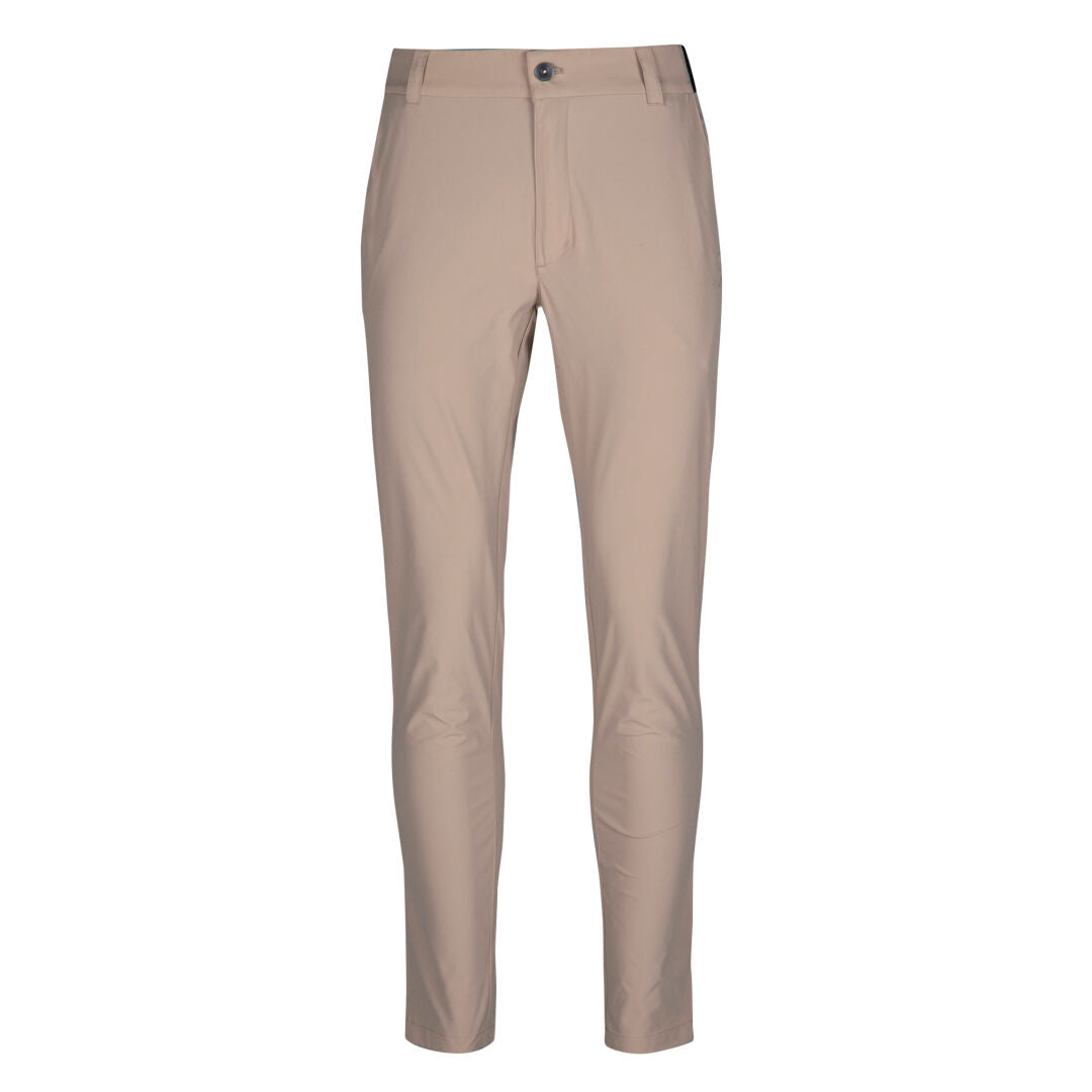 Halti Drive X-stretch Chinos Damen in beige, slim-fit mit Stretch, Knopf und Reißverschluss auf weißem Grund.