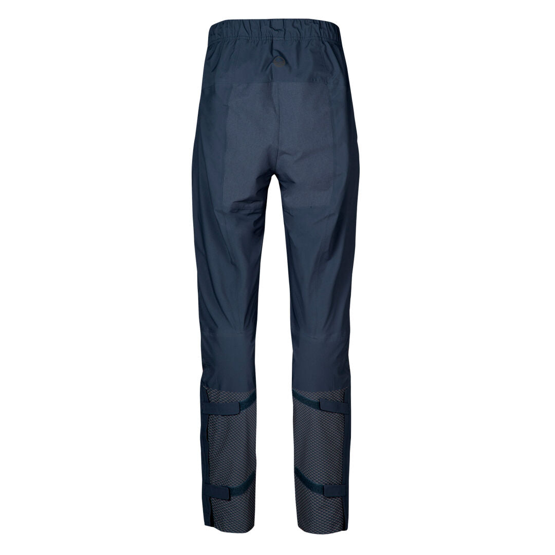 Rückansicht der Halti Liike Damen 3L DrymaxX Sporthose, blau, recyceltes Polyester, elastischer Bund und Mesh, auf Weiß.