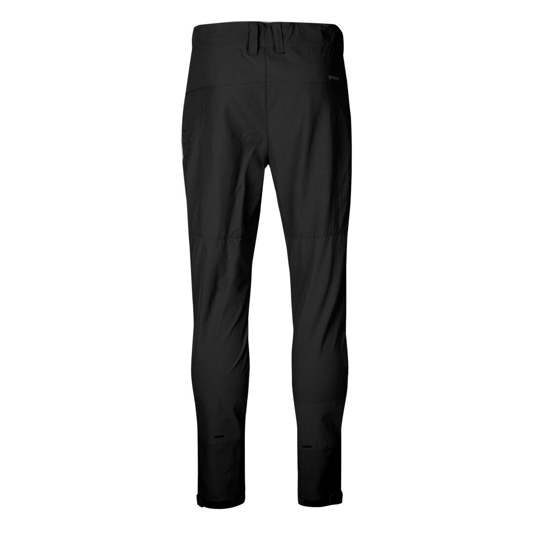 Rückansicht der Halti Tracks Herren X-Stretch Hose, schwarz mit elastischem Bund, geradem Bein und atmungsaktivem Stoff.