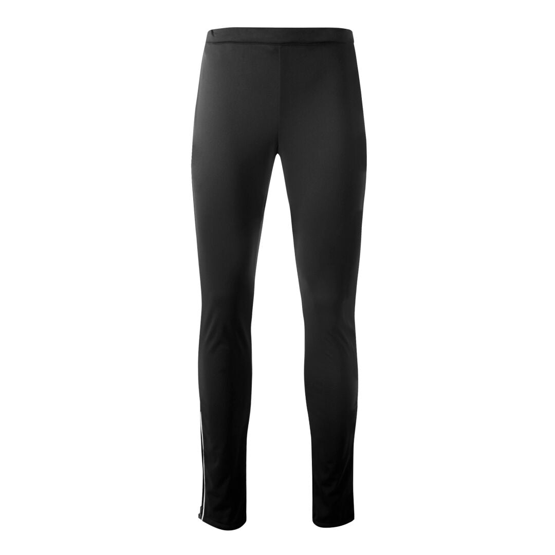 Halti Isku II Plus Damen Langlaufhose in Schwarz, schmale Passform, elastischer Bund, recyceltes Polyester, auf weißem Hintergrund.