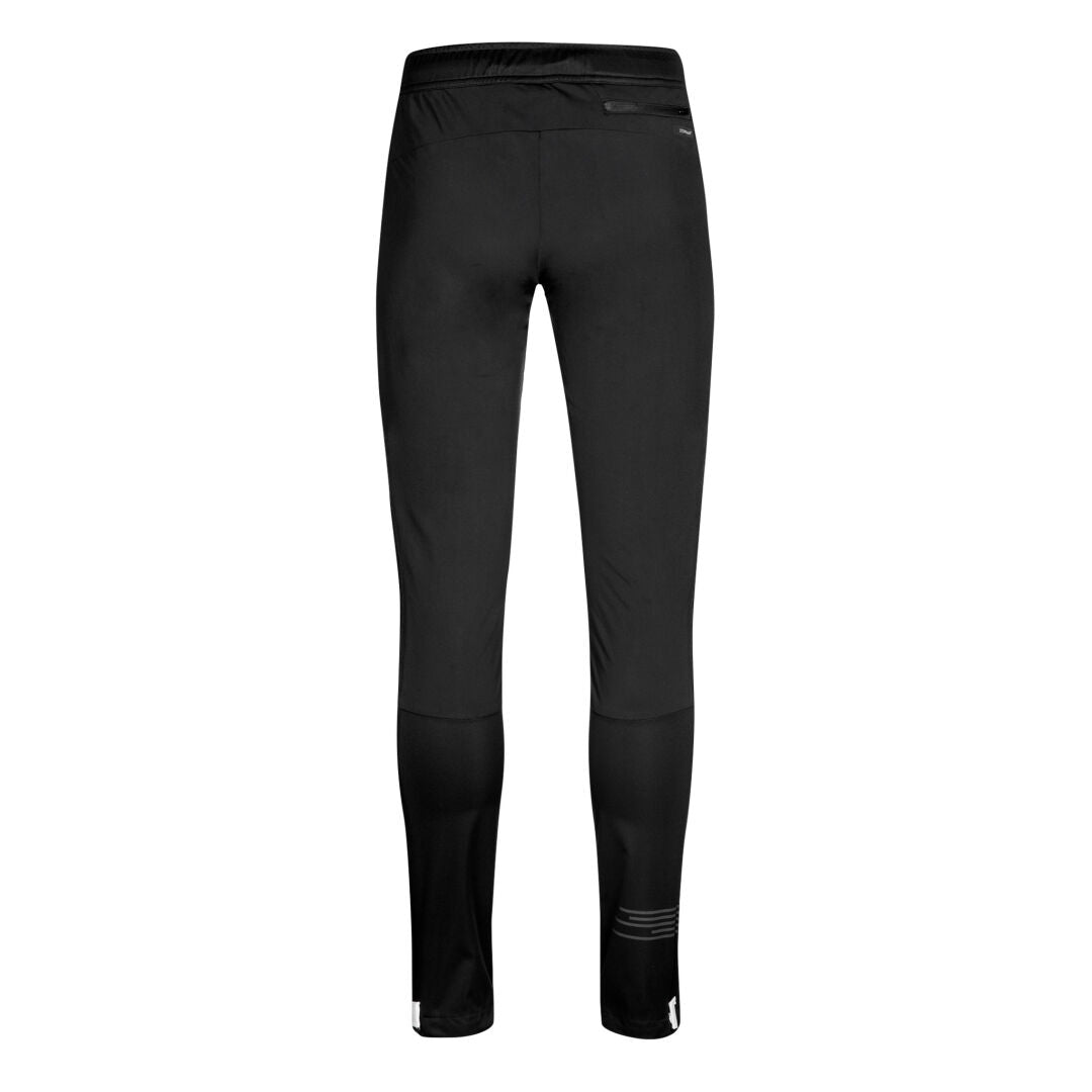 Halti Veloce Langlaufhose für Damen von hinten gezeigt, mit schmaler Passform und Details aus Stormwall®-Stretchmaterial.