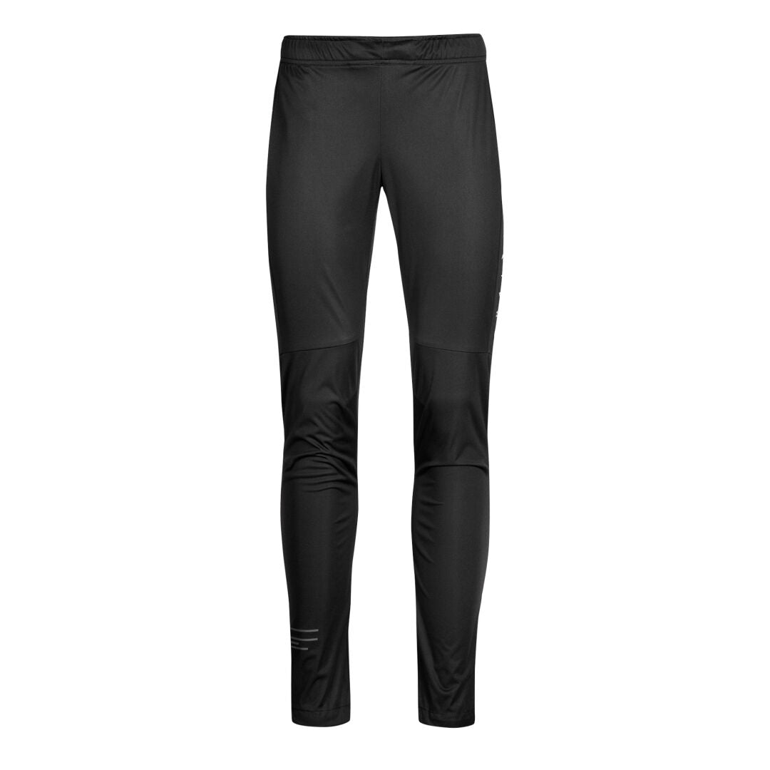 Halti Veloce Langlaufhose Damen – schwarze sportliche Trainingshose aus Stormwall®-Stretch mit elastischem Bund und eng anliegenden Knöcheln.