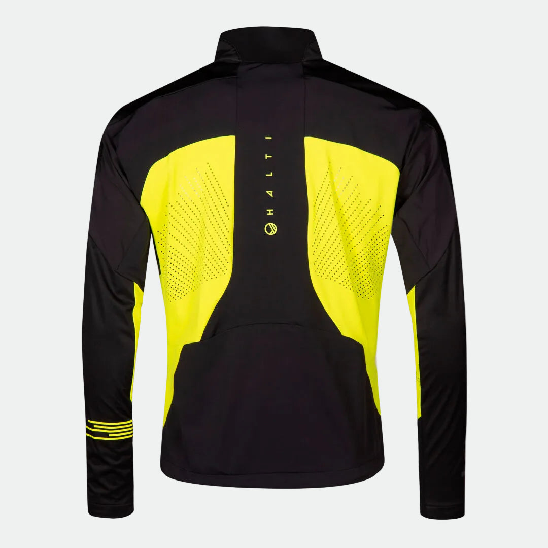 Halti Veloce Langlaufjacke Herren in Schwarz/Gelb, mit atmungsaktivem Stormwall®-Stretch und Belüftungslöchern.