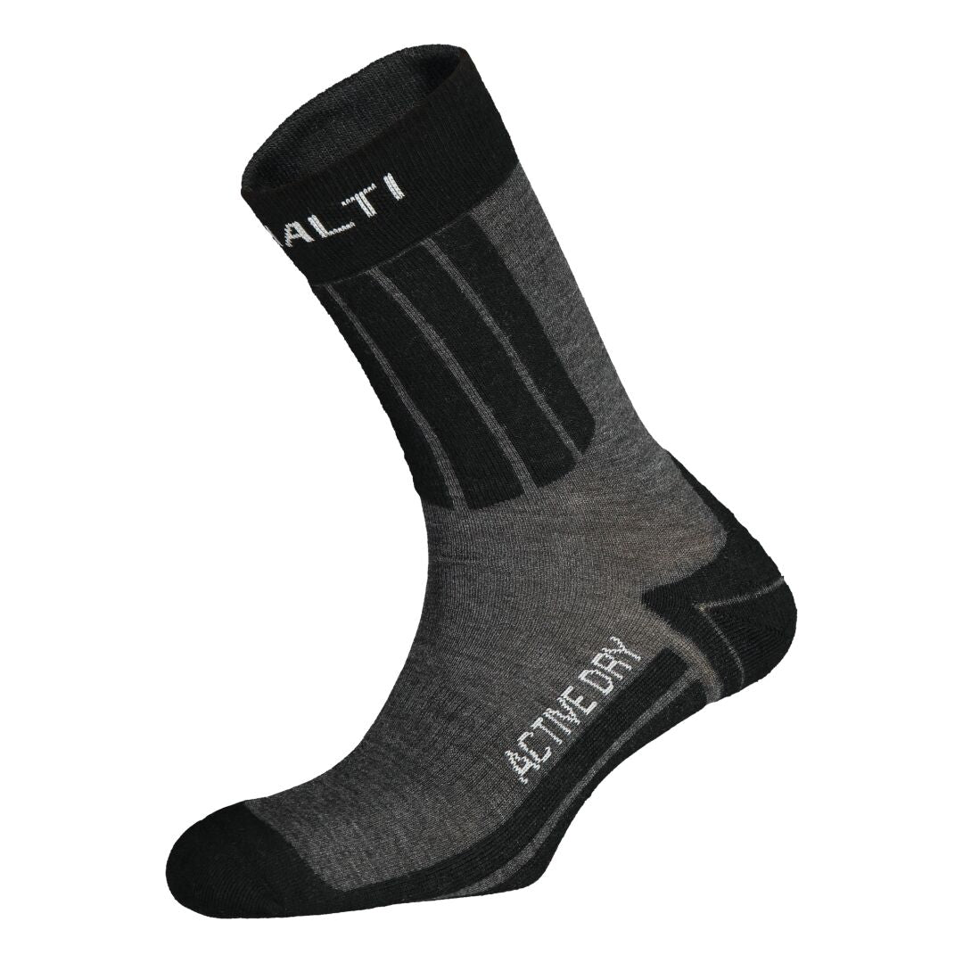 Halti XC Socken: Einzelne Socken in Dunkelgrau/Schwarz, ALTI am Bund, ACTIVEDRY, Merinowolle für Isolierung.