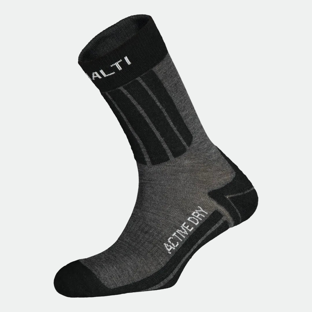 Halti XC Socken: Einzelne Socken in Dunkelgrau/Schwarz, ALTI am Bund, ACTIVEDRY, Merinowolle für Isolierung.