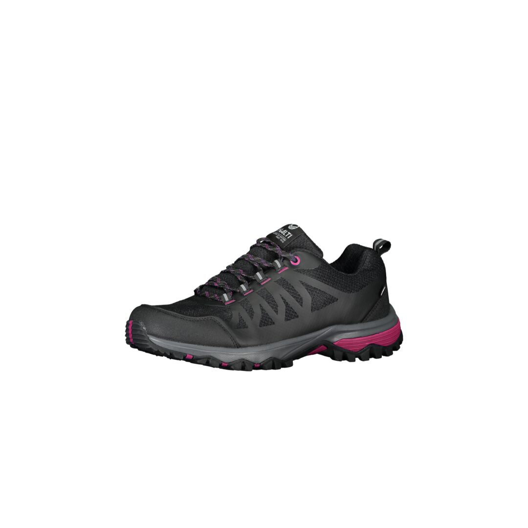 Der Halti Outdoor Sneaker Low DX Damen in schwarz/grau mit rosa Akzenten ist perfekt für Aktivitäten im Freien.