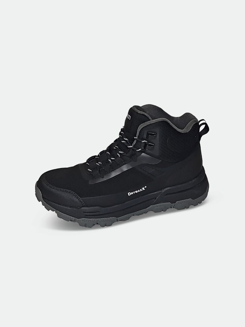 Der Halti Fara 3 DX Mid ist ein schwarzer, wasserdichter Damen Outdoor Schuh mit dicker Lauffläche und Drymaxx, ideal für Komfort.