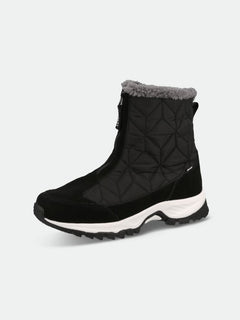 Halti Sletta Zip DX Winterstiefel Damen: dicke weiße Sohle, gesteppter Schaft, Frontreißverschluss, grauer Kunstfellbesatz.