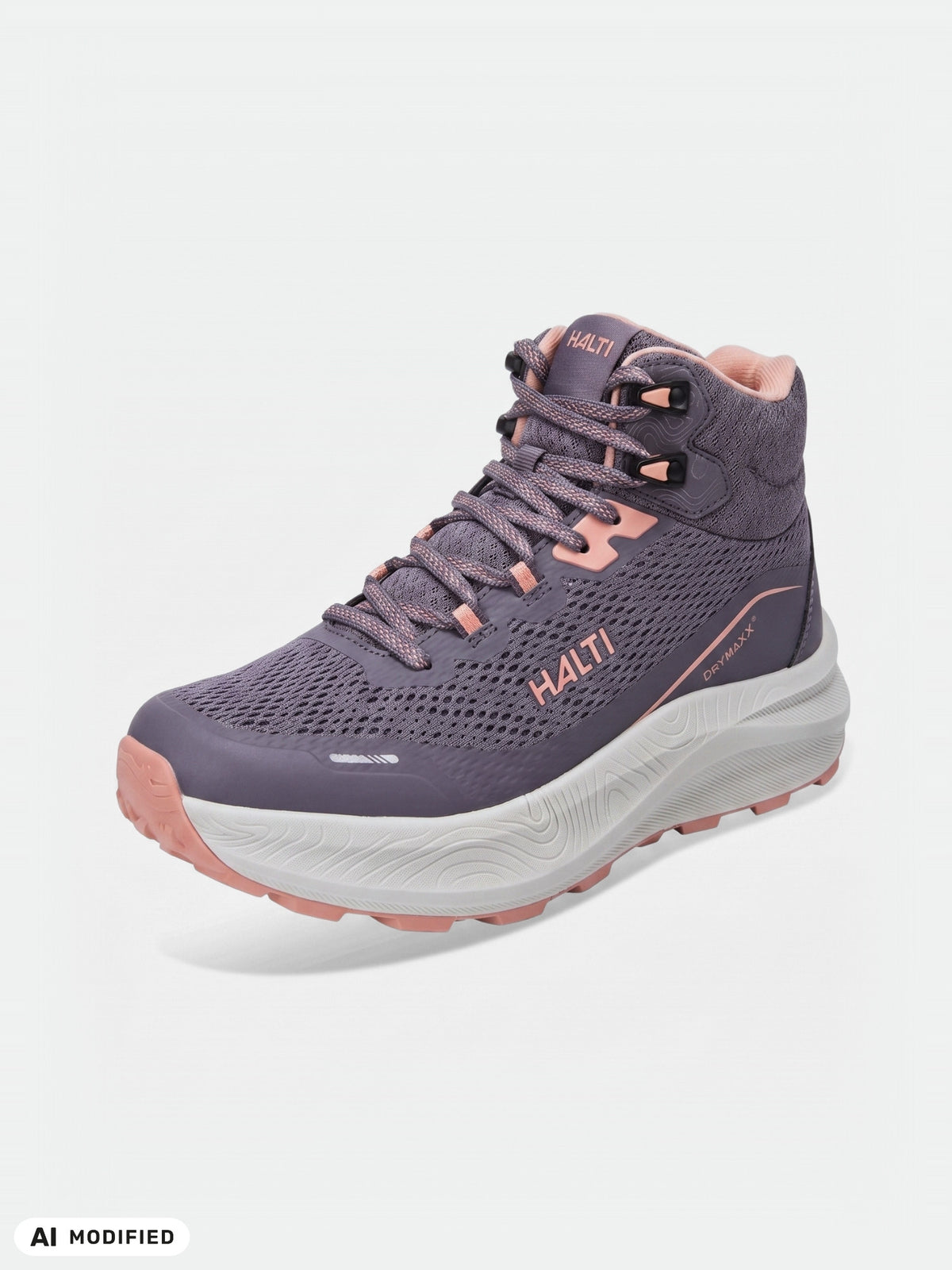 Halti Rapid DX Mid Damen: Trail-Schuh in Rosa/Lila, Obermaterial aus Mesh, weiße Sohle, DrymaxX-Membran.