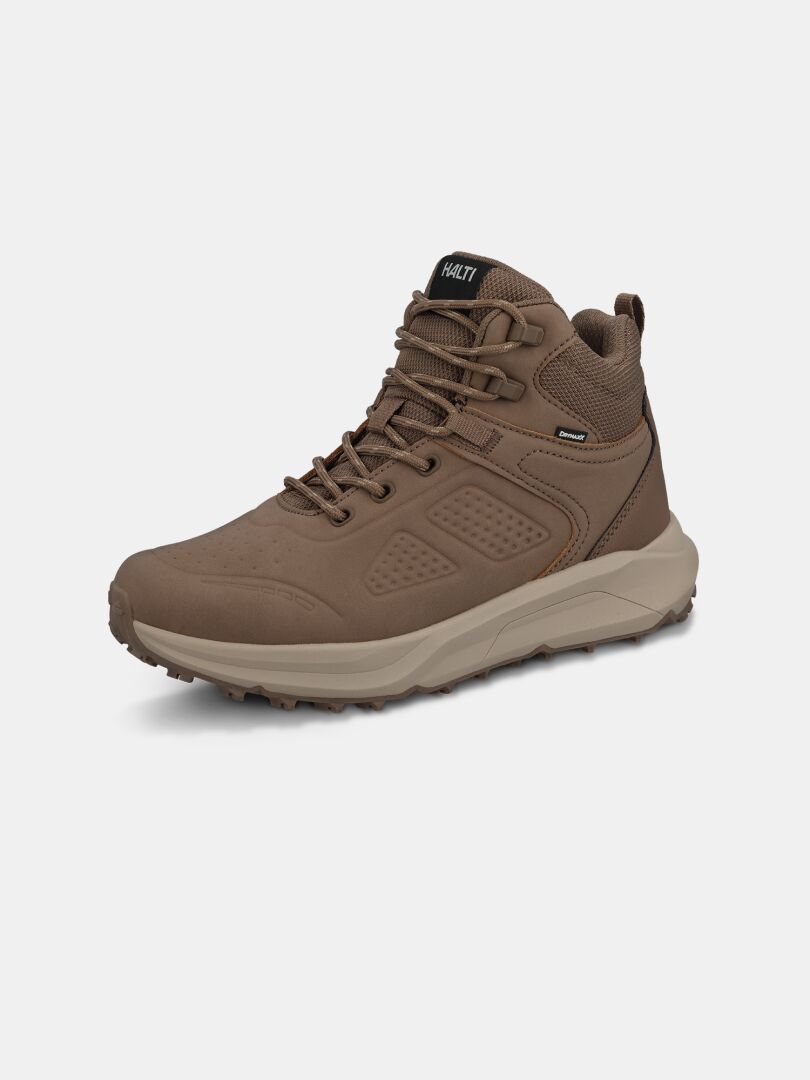 Halti Morgam Mid DX: wasserdichte, braune Outdoor-Schuhe für Damen mit Schnürsenkeln und Profilsohle.
