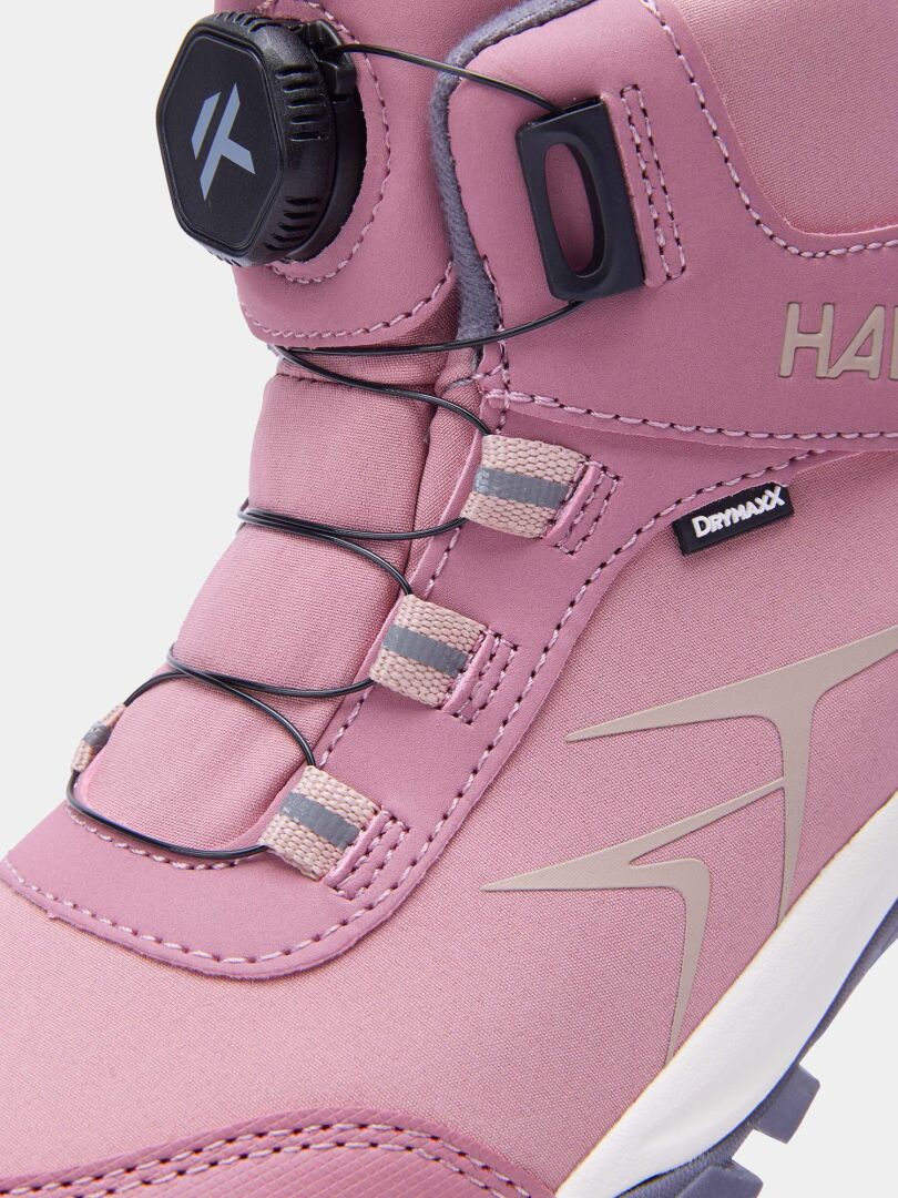 Mauve Halti Tribe Dada DX Outdoor-High-Top-Schuh mit einem Schnürsystem mit Drehregler und wasserdichter Membran.