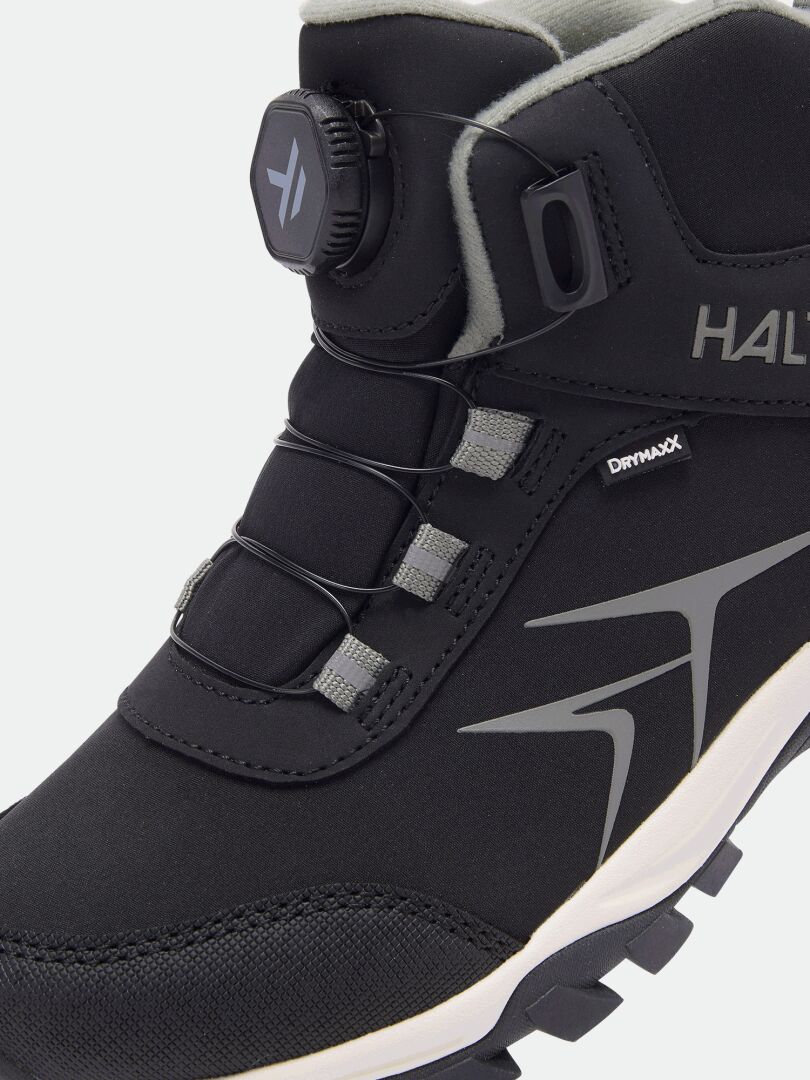 Schwarze Halti Tribe Dada DX-Outdoor-Stiefeletten für Kinder mit Drehverschluss-Schnürsystem.