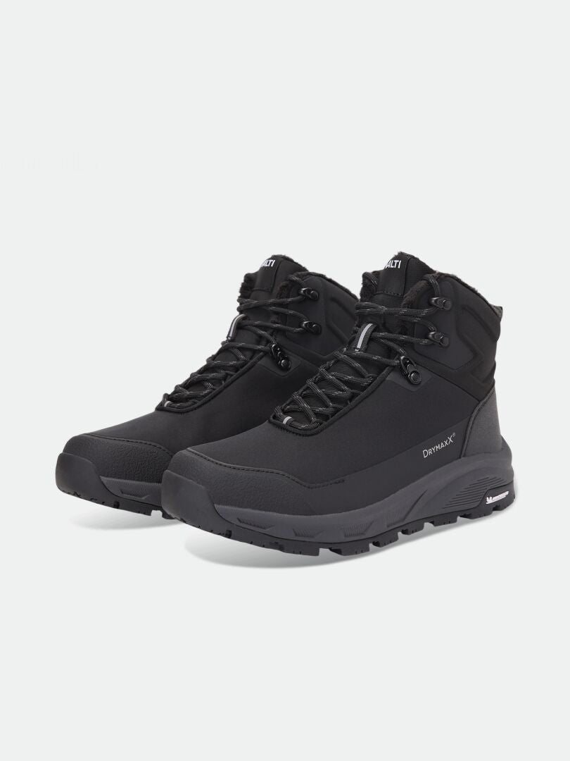 Wasserdichte Mid-Cut-Winterstiefel Black Halti Tunturi Mid DX IC mit dicker Michelin Ice Grip-Profilsohle und Schnürung.