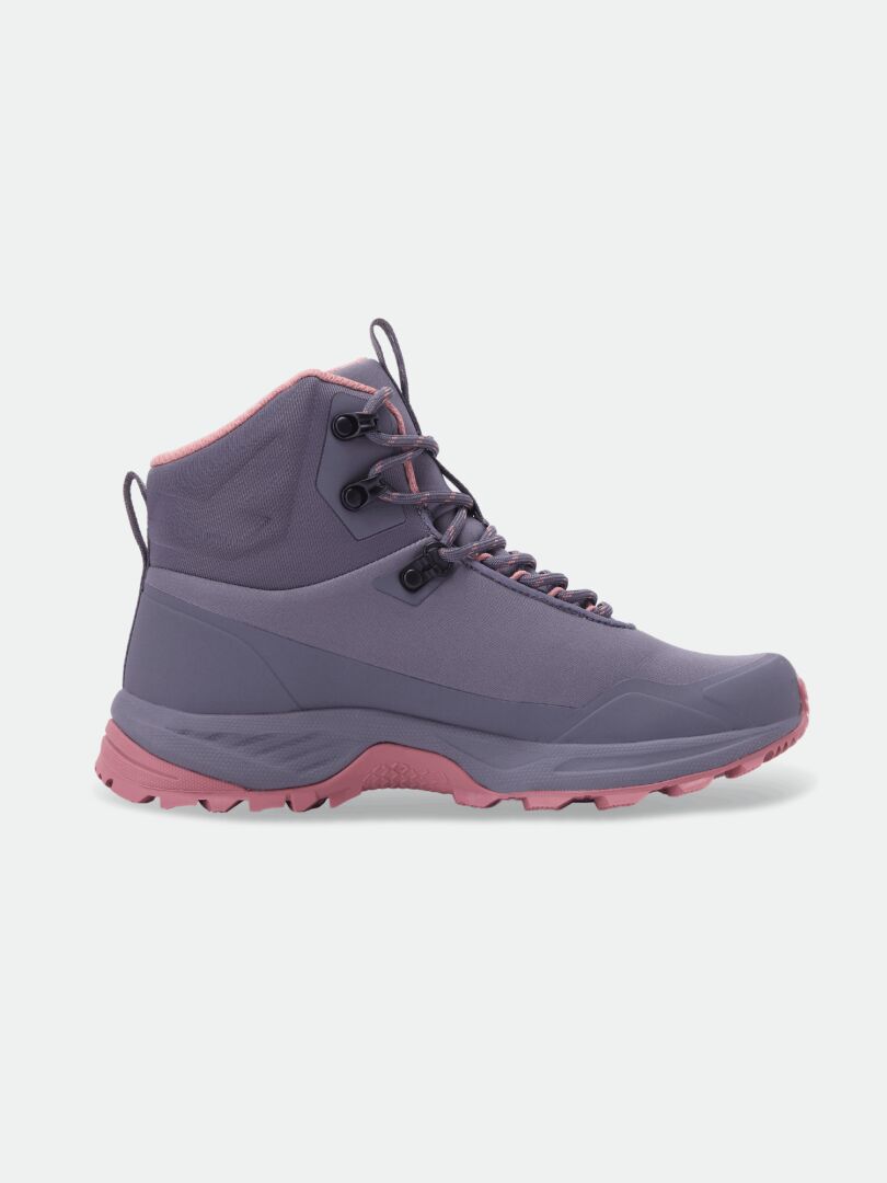 Halti Fara 4 DX Mid Damen-Outdoor-Schuh in Lila mit Pink, GripmaxX Trail-Sohle, Seitenansicht in Weiß.