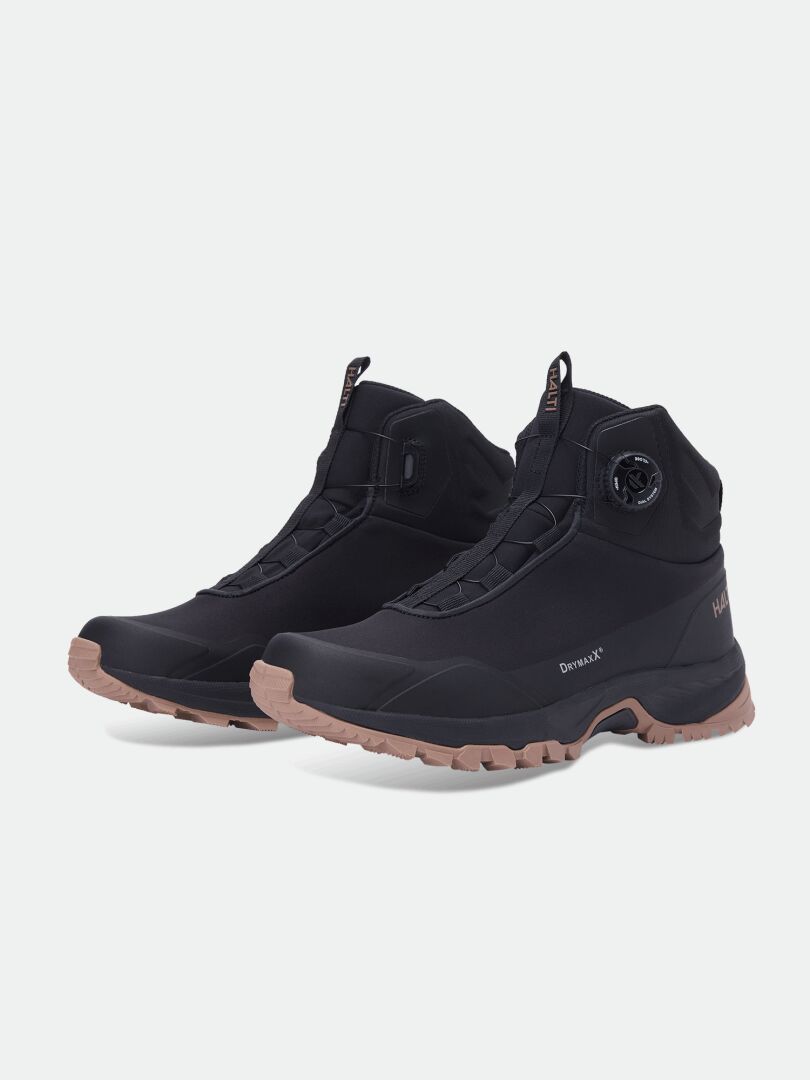 Halti Fara Mid 3 DX Freelock Outdoor-Schuhe, schwarz, GripmaxX-Sohle, auf weißem Hintergrund.