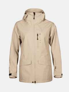 Beige Halti Settler 3L DrymaxX Damen Skijacke, wasserdicht, mit Kapuze, Frontzipper und Brusttasche.