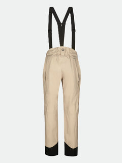 Beige Settler 3L DrymaxX Skihose Damen von Halti mit schwarzen Hosenträgern vor weißem Hintergrund.