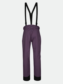 Halti Carvey DX Skihose Damen mit schwarzen verstellbaren Hosenträgern, atmungsaktiv, von hinten auf unifarbenem Hintergrund abgebildet.