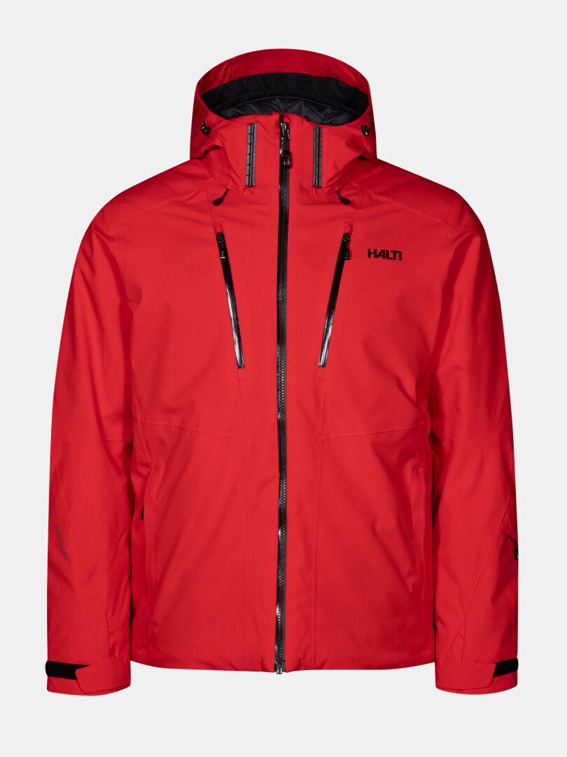 Rote Halti Vertica DX Skijacke für Herren mit Frontreißverschluss und zwei Brusttaschen.
