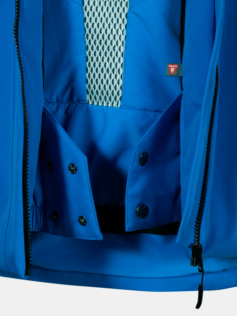 Nahaufnahme der Halti Vertica DX Skijacke Herren mit Mesh-Futter, Druckknöpfen, Reißverschluss und Primaloft Silver Isolierung.