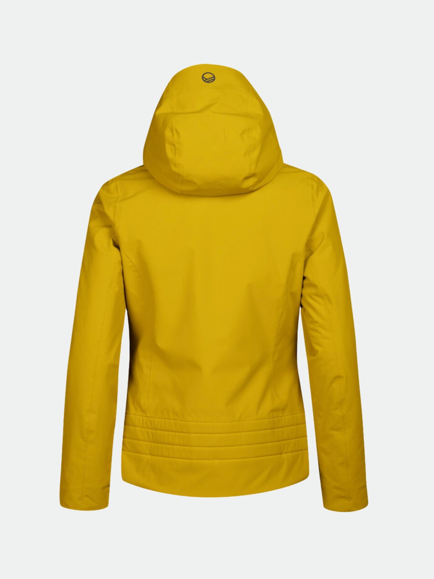 Die Halti Radius DrymaxX Skijacke Damen in gelb, mit langen Ärmeln, ist wind- und wasserdicht von hinten.