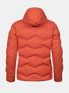 Halti Nordic Arcty II Skijacke Damen in orange, mit Kapuze, von hinten auf weißem Hintergrund abgebildet.