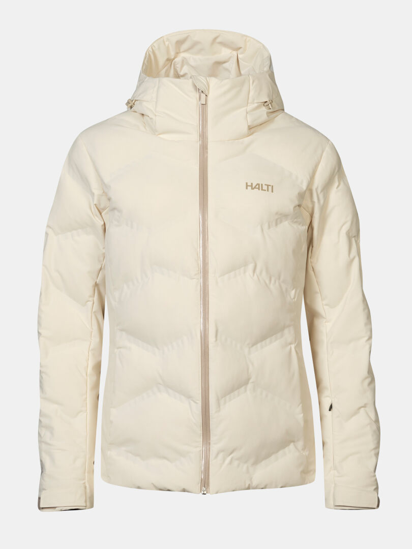 Halti Nordic Arcty II Skijacke für Damen: cremefarben, mit Kapuze, wasserdicht, Microtherm Arcty-Isolierung, Reißverschluss vorne.