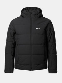 Die Halti Ascale Puffer Skijacke Herren ist eine schwarze, wasserdichte Winterjacke mit Kapuze-ideal für Wintersport.