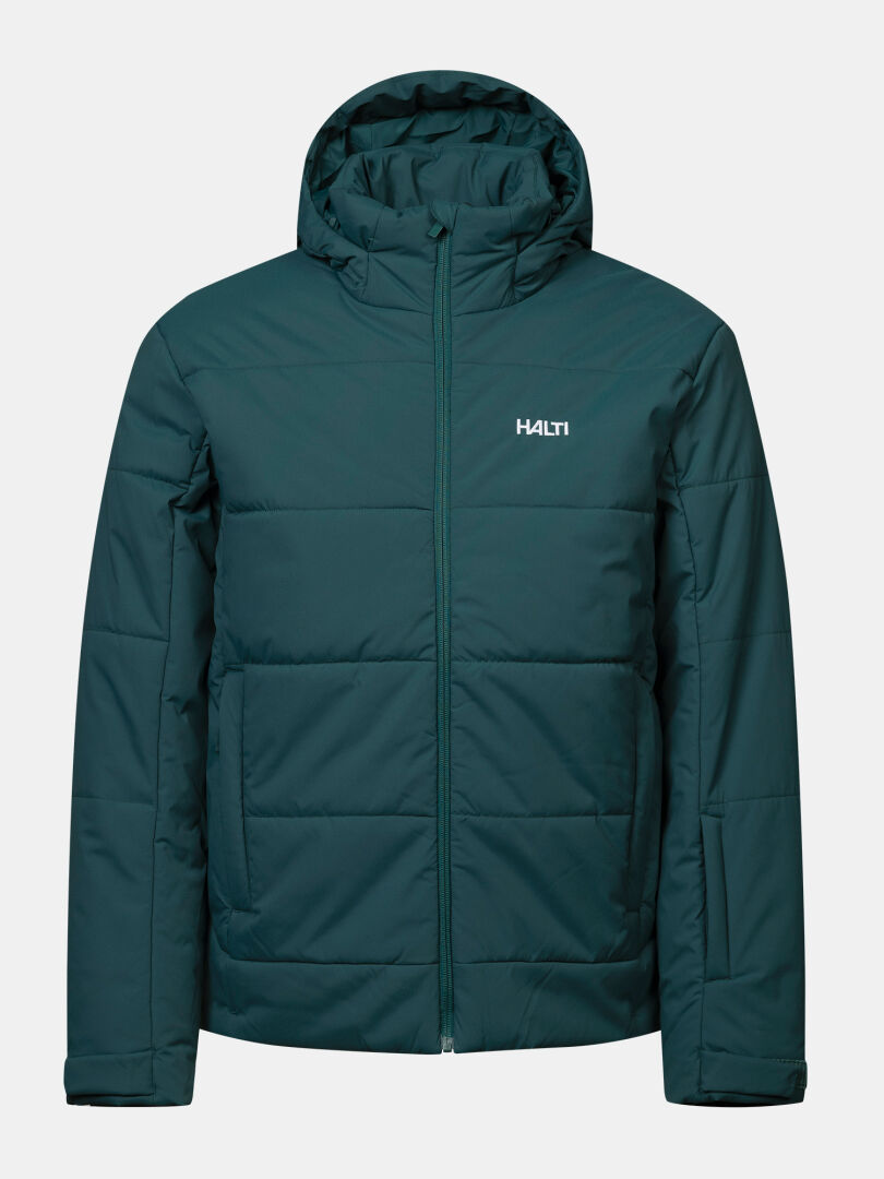 Halti Ascale II Puffer-Skijacke für Herren, Farbe: Teal, mit Microtherm-Isolierung und Logo auf der Brust, abgebildet auf weißem Hintergrund.