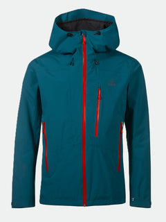 Halti Juonto DrymaxX Regenjacke Herren: teal, rote Reißverschlüsse, 3 Reißverschlusstaschen, verstellbare Kapuze mit Kordelzug.